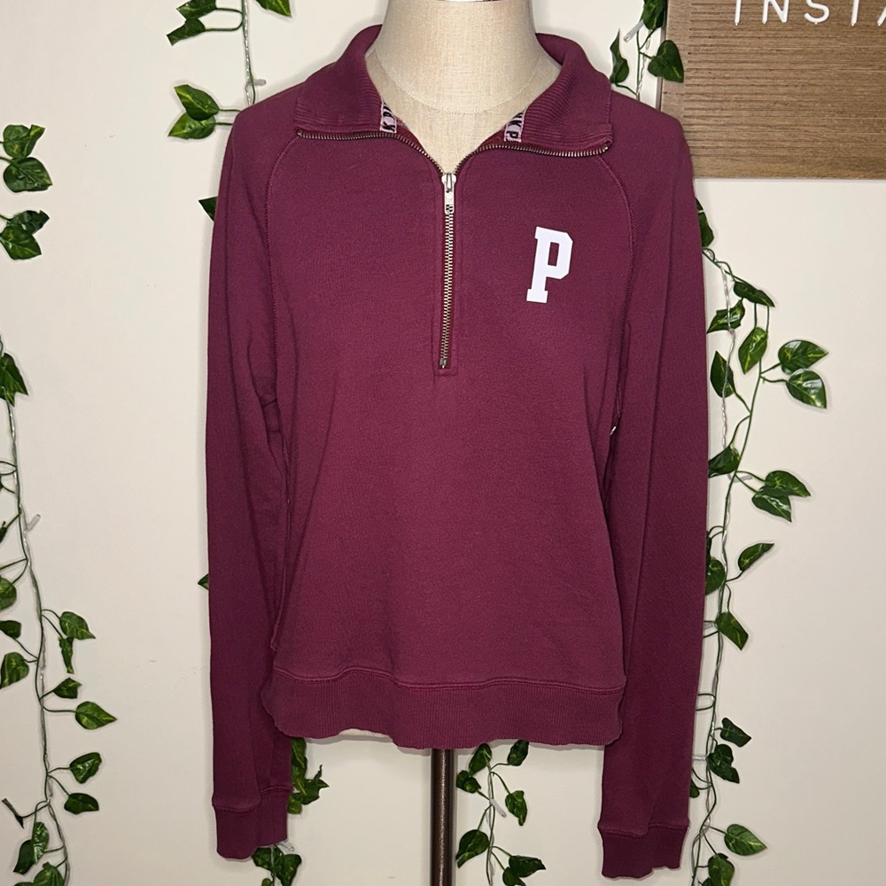 VS PINK Maroon Loose Fitting Quarter Zip